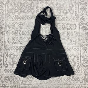 EGO Halter Dress Rock Grunge Tie V- Neck Pockets Black Women’s Size 10